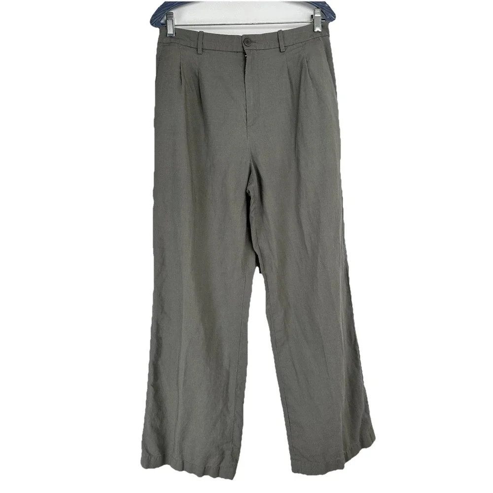 Uniqlo Men's Linen Blend Pants Size Medium Gray Pleated Breathable Office Resort